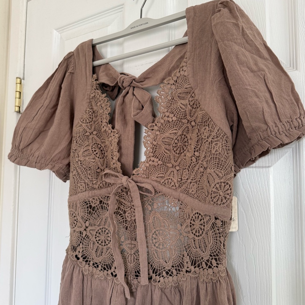 Free People Brown Lace Midi Dress